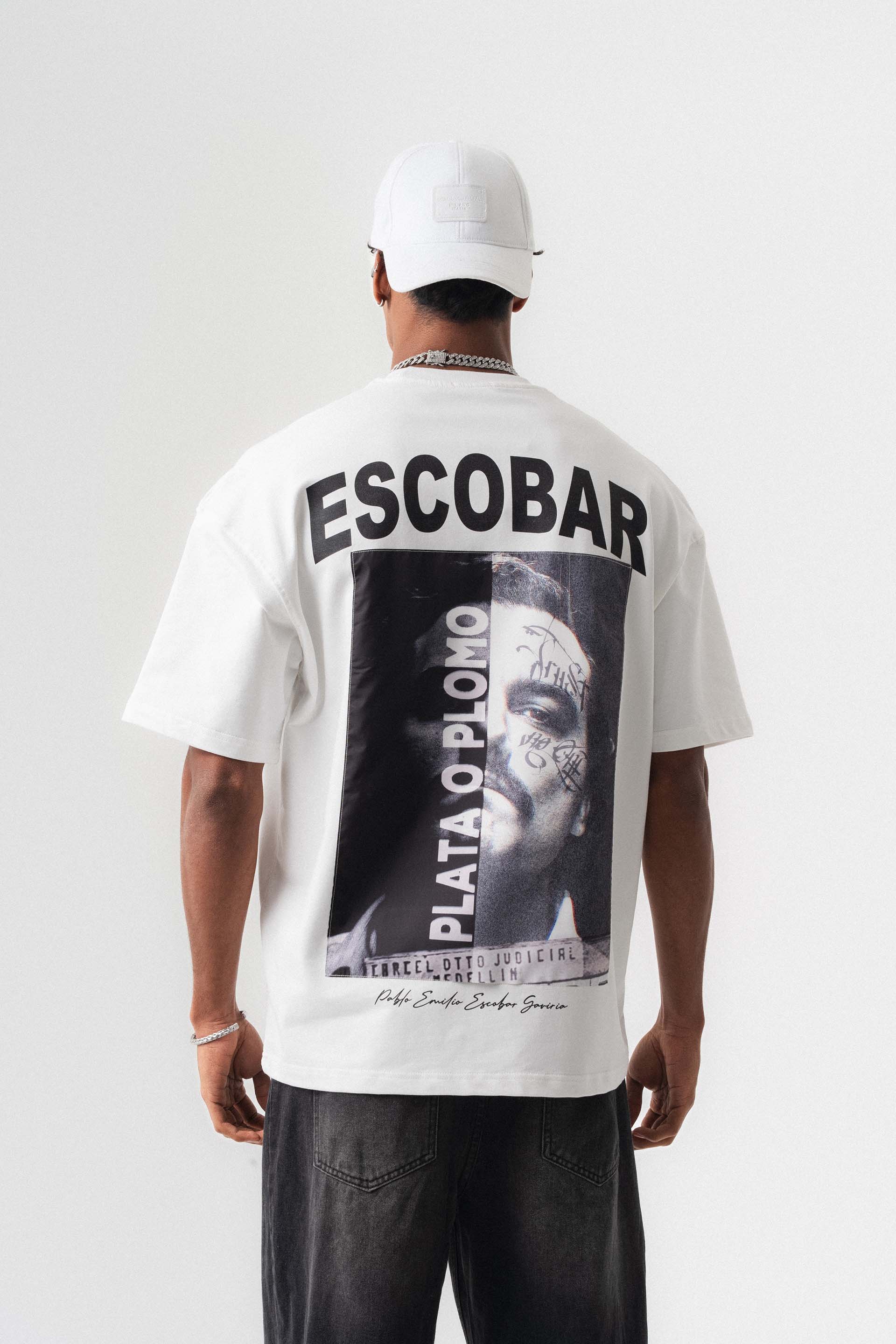 Pablo Emilio Escobar Beyaz Oversize Baskılı T-Shirt