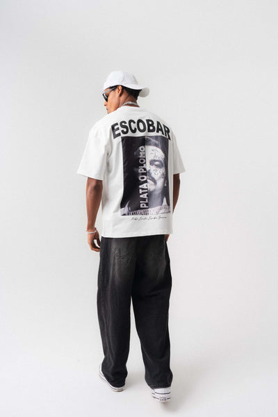 Pablo Emilio Escobar Beyaz Oversize Baskılı T-Shirt