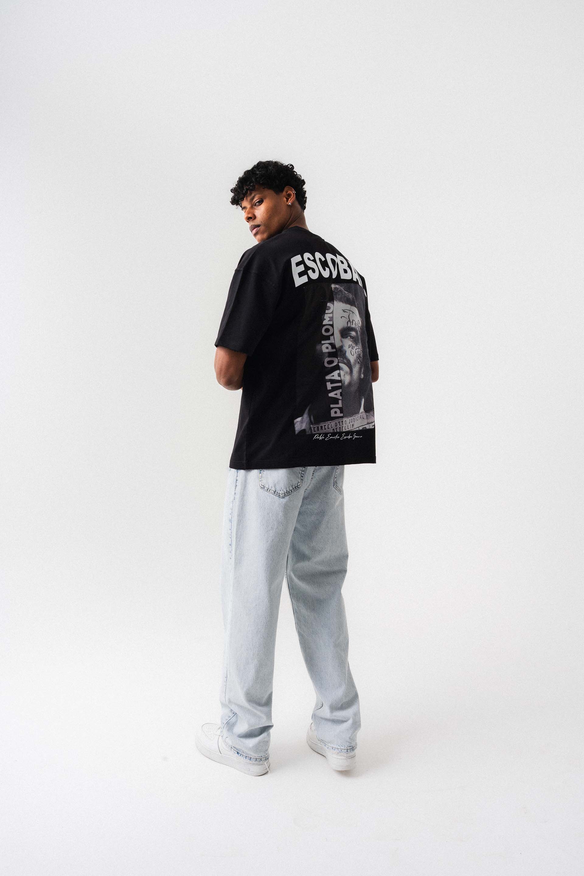 Pablo Emilio Escobar Siyah Oversize Baskılı T-Shirt