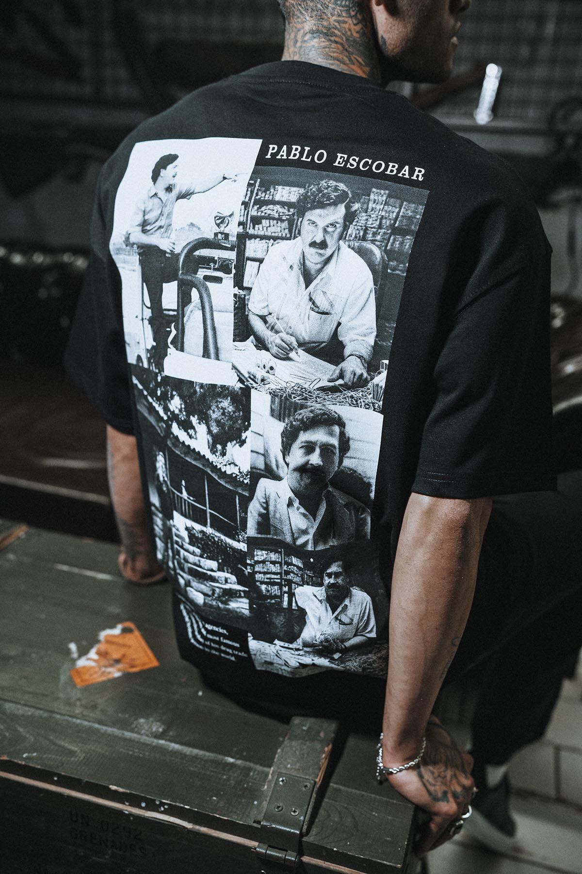 Pablo Escobar Arka Resimli Oversize Siyah T-Shirt