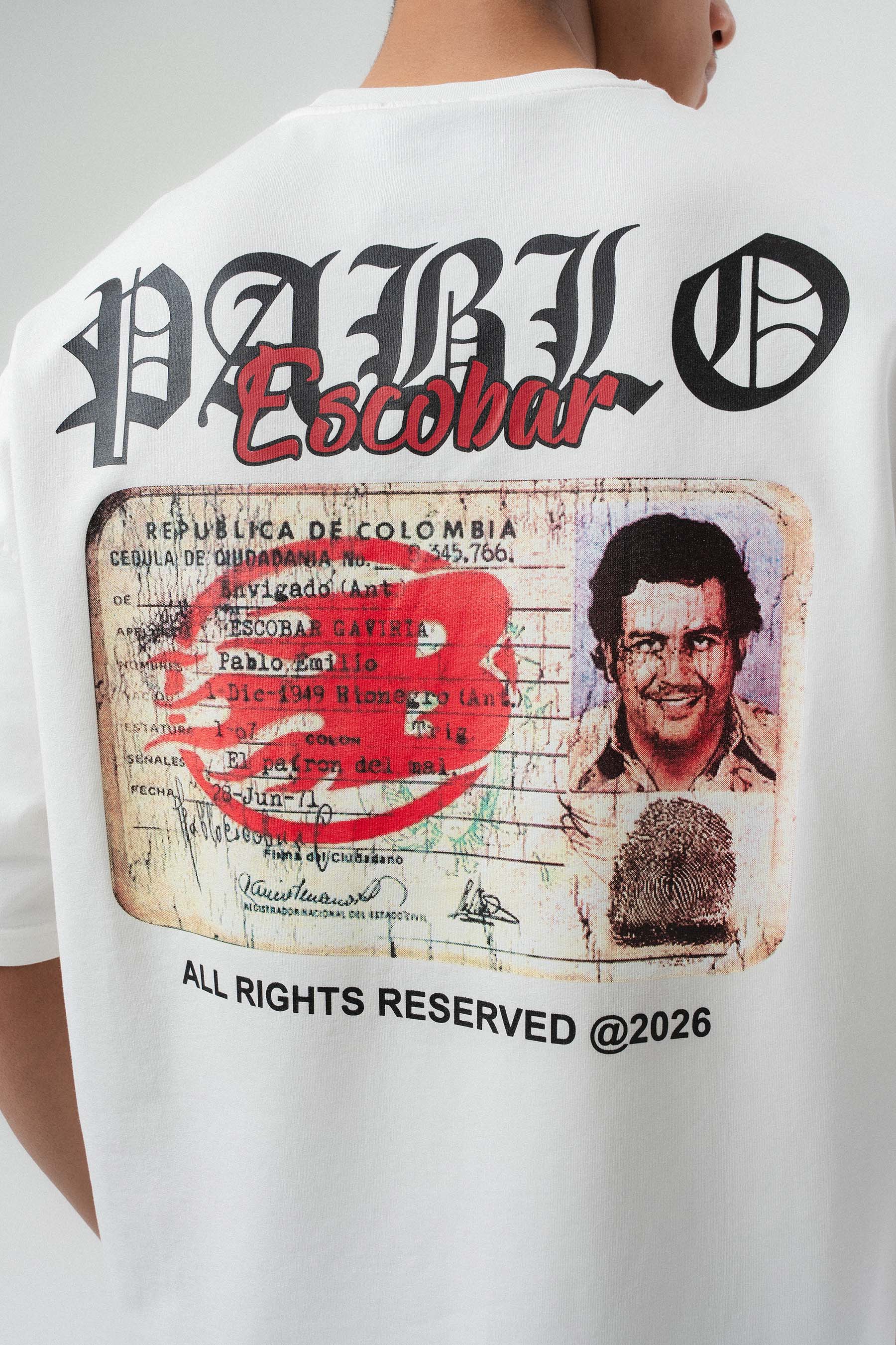 Pablo Escobar Baskılı Beyaz Oversize Baskılı T-Shirt
