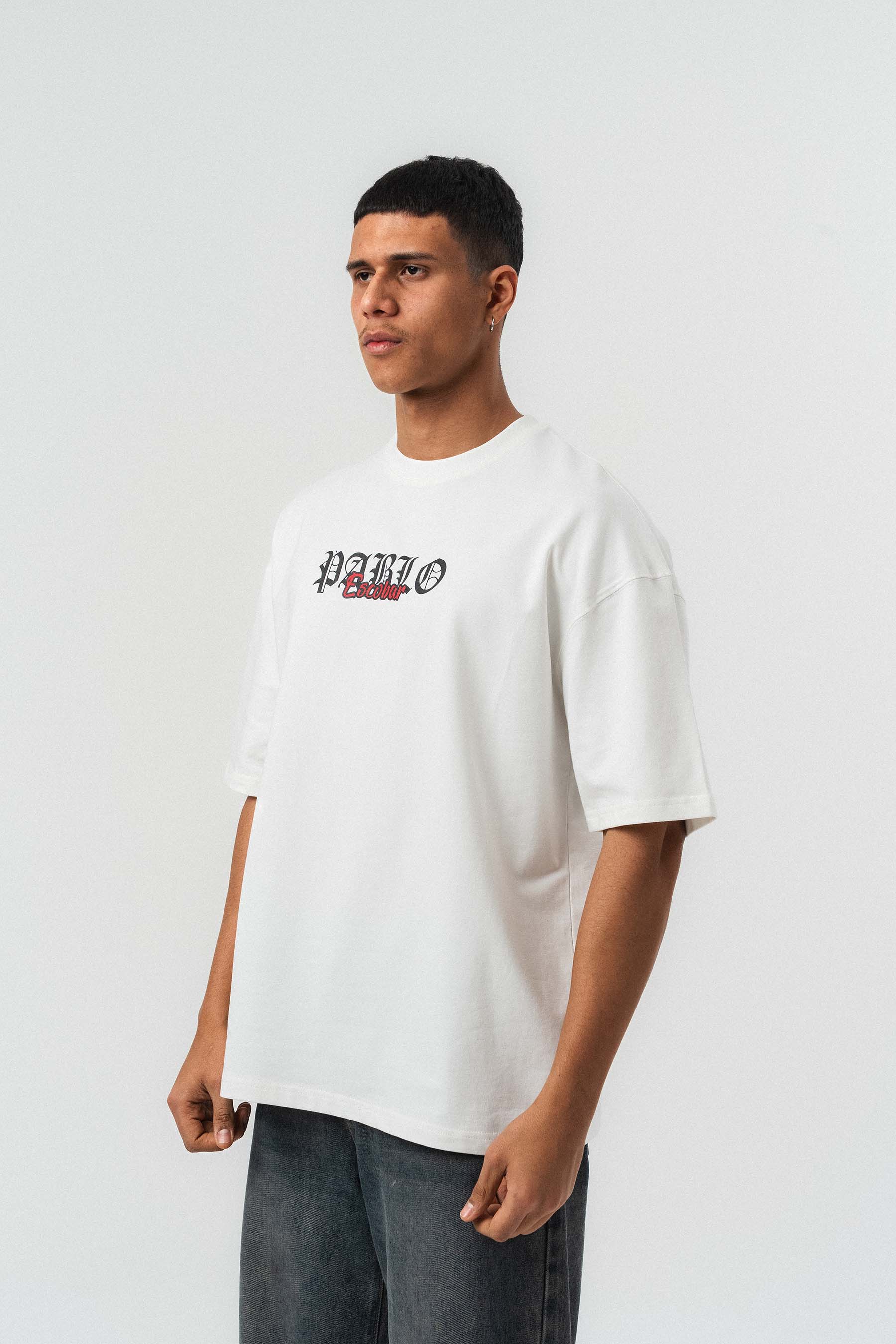 Pablo Escobar Baskılı Beyaz Oversize Baskılı T-Shirt