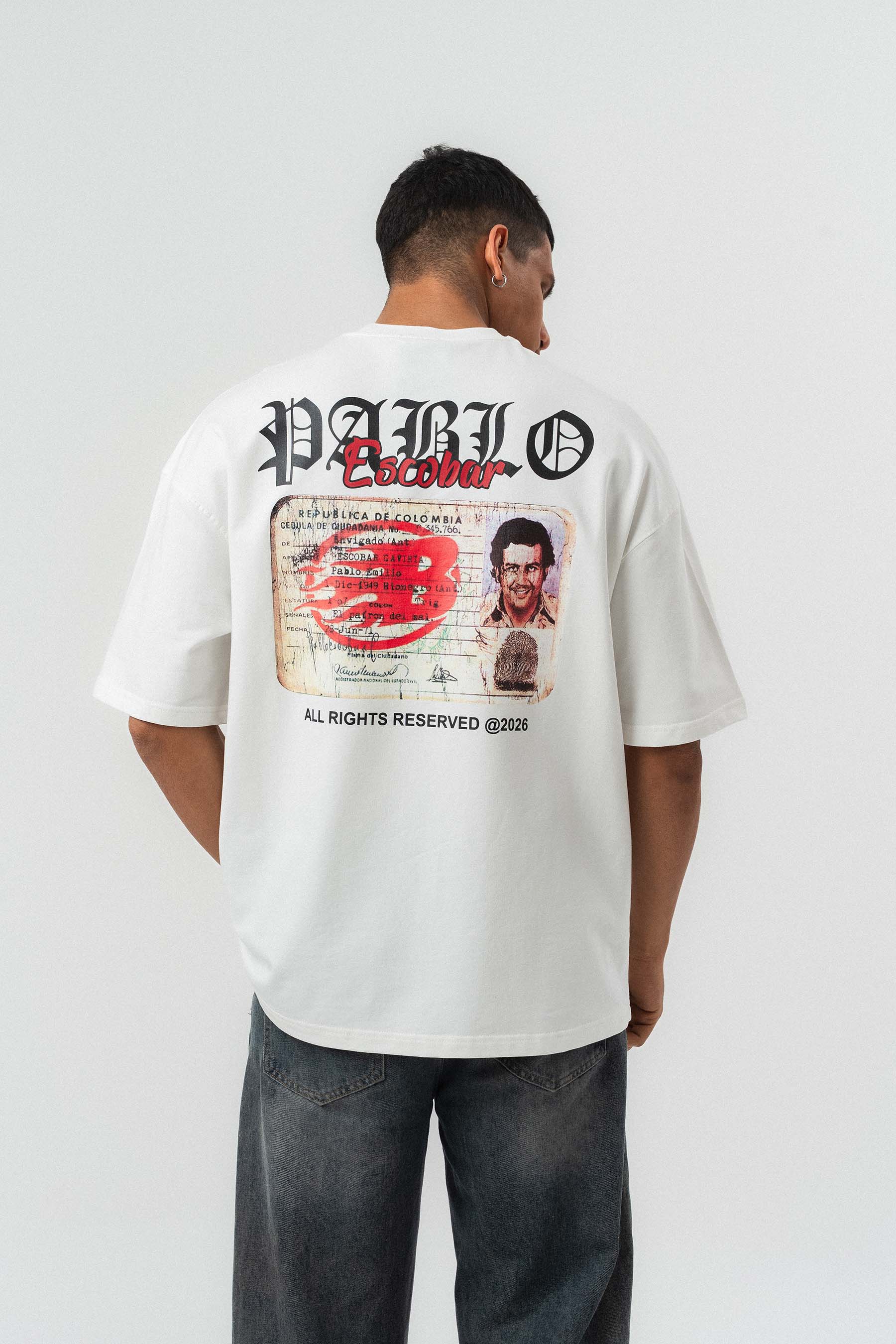 Pablo Escobar Baskılı Beyaz Oversize Baskılı T-Shirt