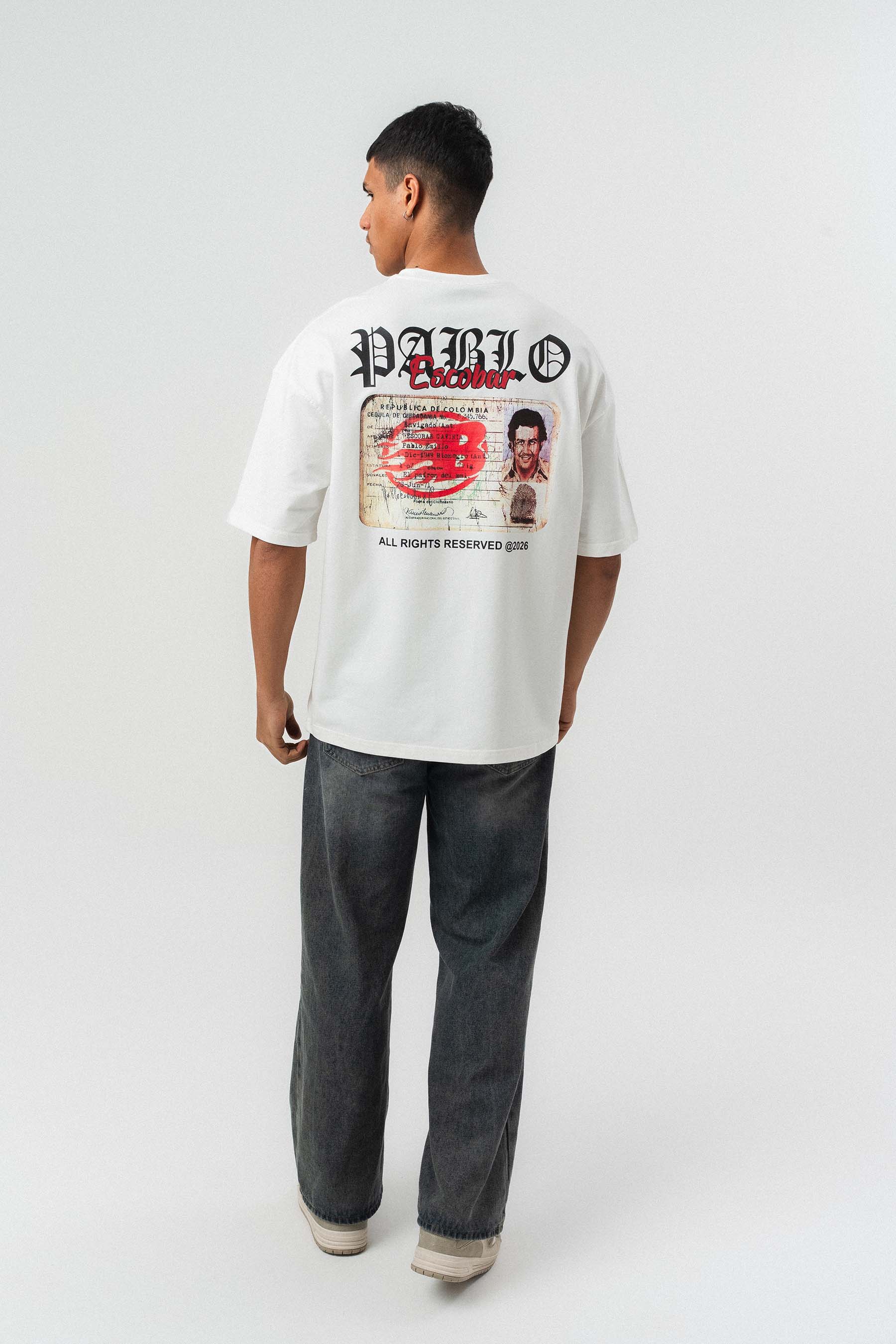 Pablo Escobar Baskılı Beyaz Oversize Baskılı T-Shirt