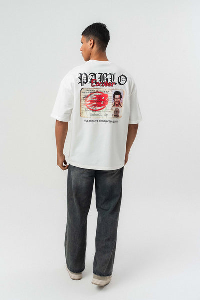 Pablo Escobar Baskılı Beyaz Oversize Baskılı T-Shirt