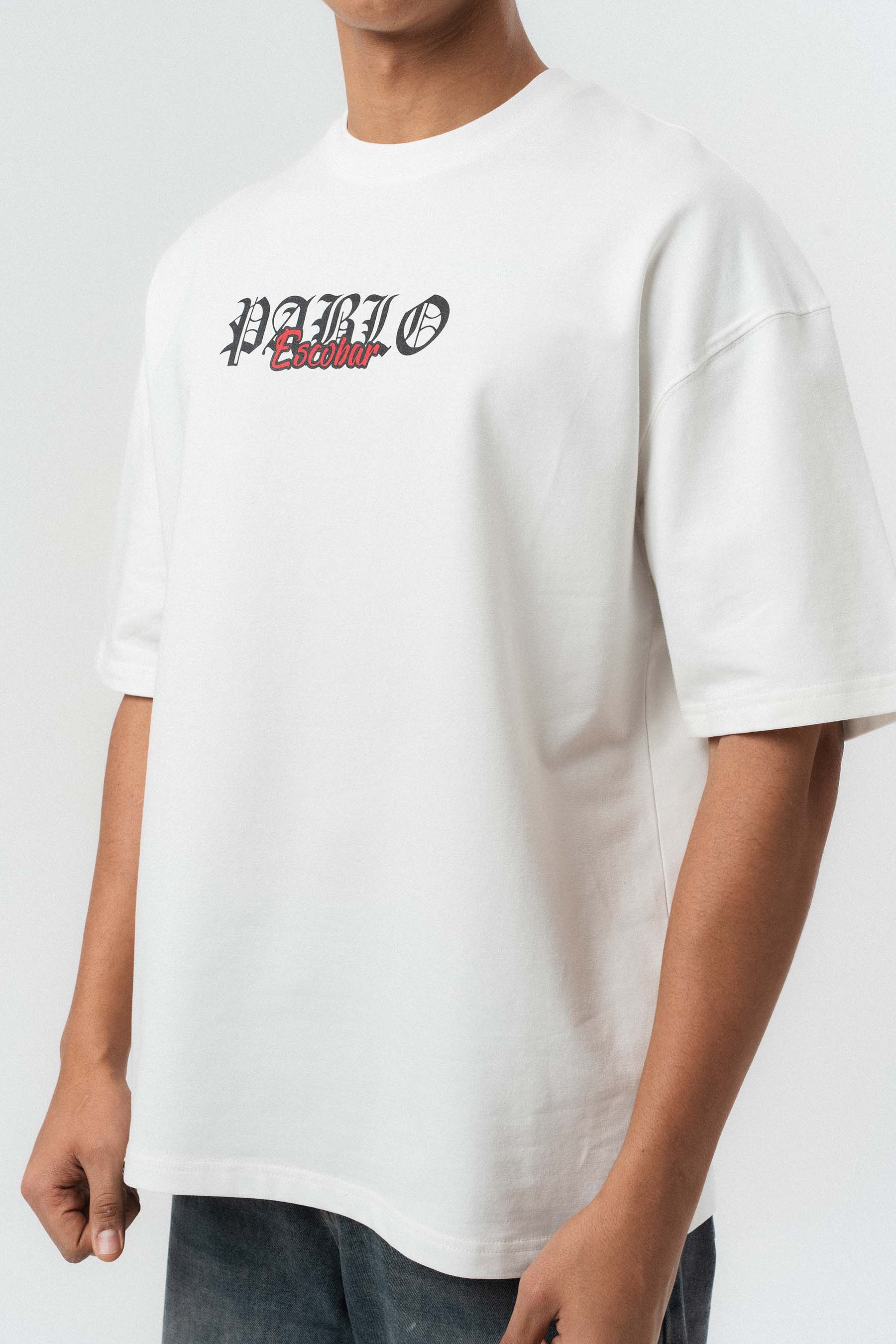 Pablo Escobar Baskılı Beyaz Oversize Baskılı T-Shirt