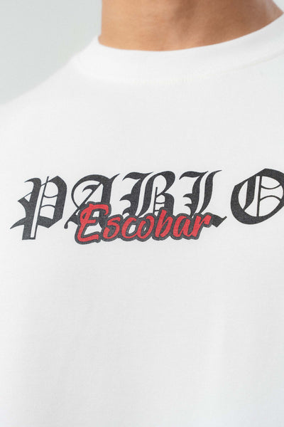 Pablo Escobar Baskılı Beyaz Oversize Baskılı T-Shirt