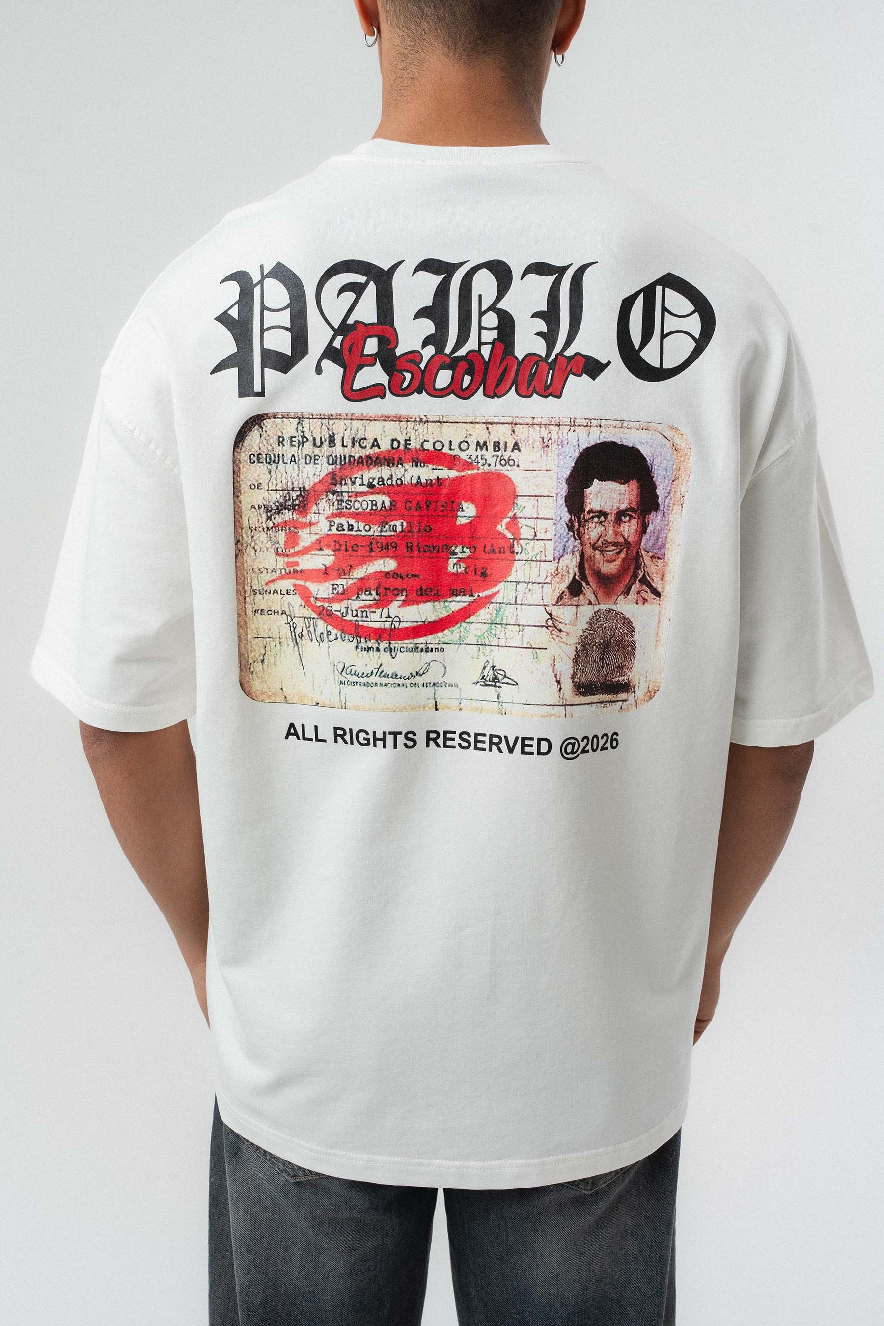 Pablo Escobar Baskılı Beyaz Oversize Baskılı T-Shirt
