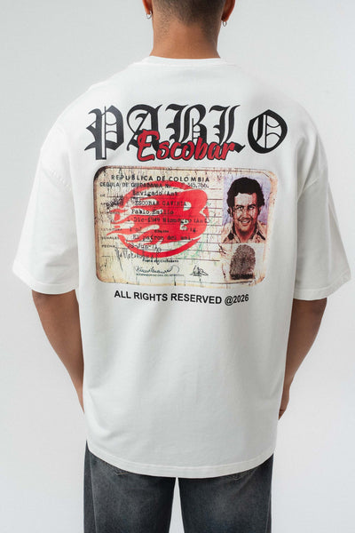 Pablo Escobar Baskılı Beyaz Oversize Baskılı T-Shirt