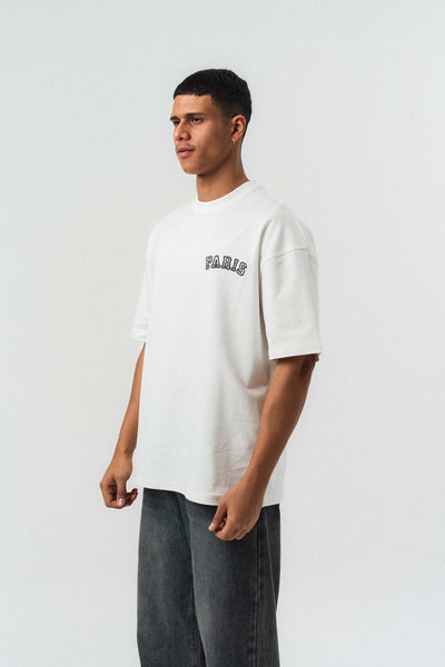 Paris Nakış Detaylı Beyaz Oversize Baskılı T-Shirt
