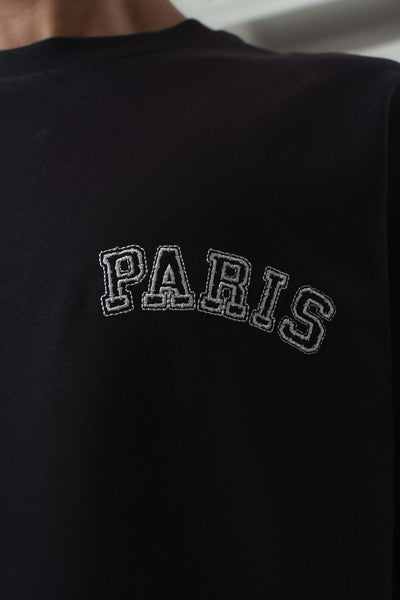 Paris Nakış Detaylı Siyah Oversize Baskılı T-Shirt