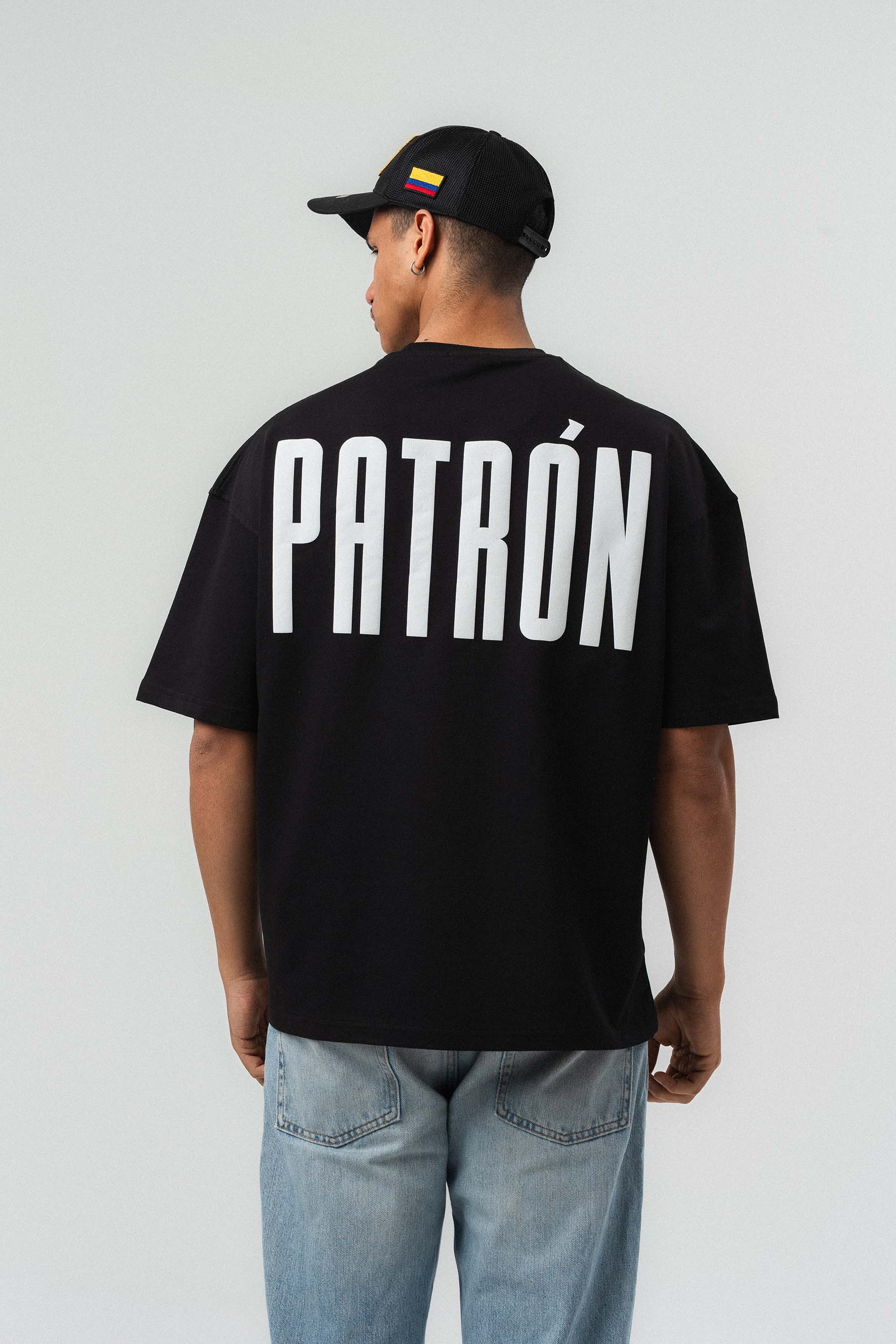 Patron Kabartmalı Siyah Oversize Baskılı T-Shirt