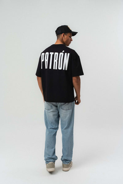 Patron Kabartmalı Siyah Oversize Baskılı T-Shirt