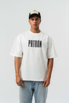 Patron Kabartmalı Beyaz Oversize Baskılı T-Shirt