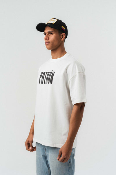 Patron Kabartmalı Beyaz Oversize Baskılı T-Shirt