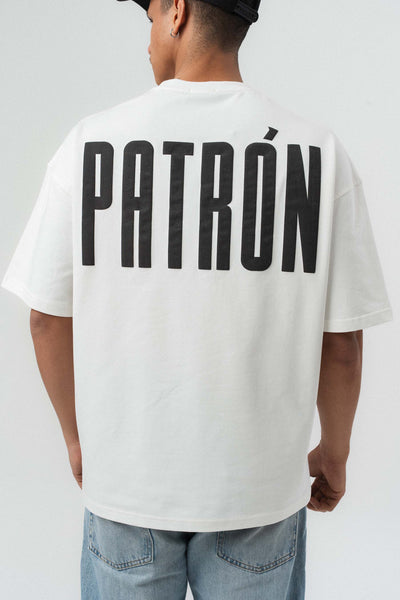 Patron Kabartmalı Beyaz Oversize Baskılı T-Shirt