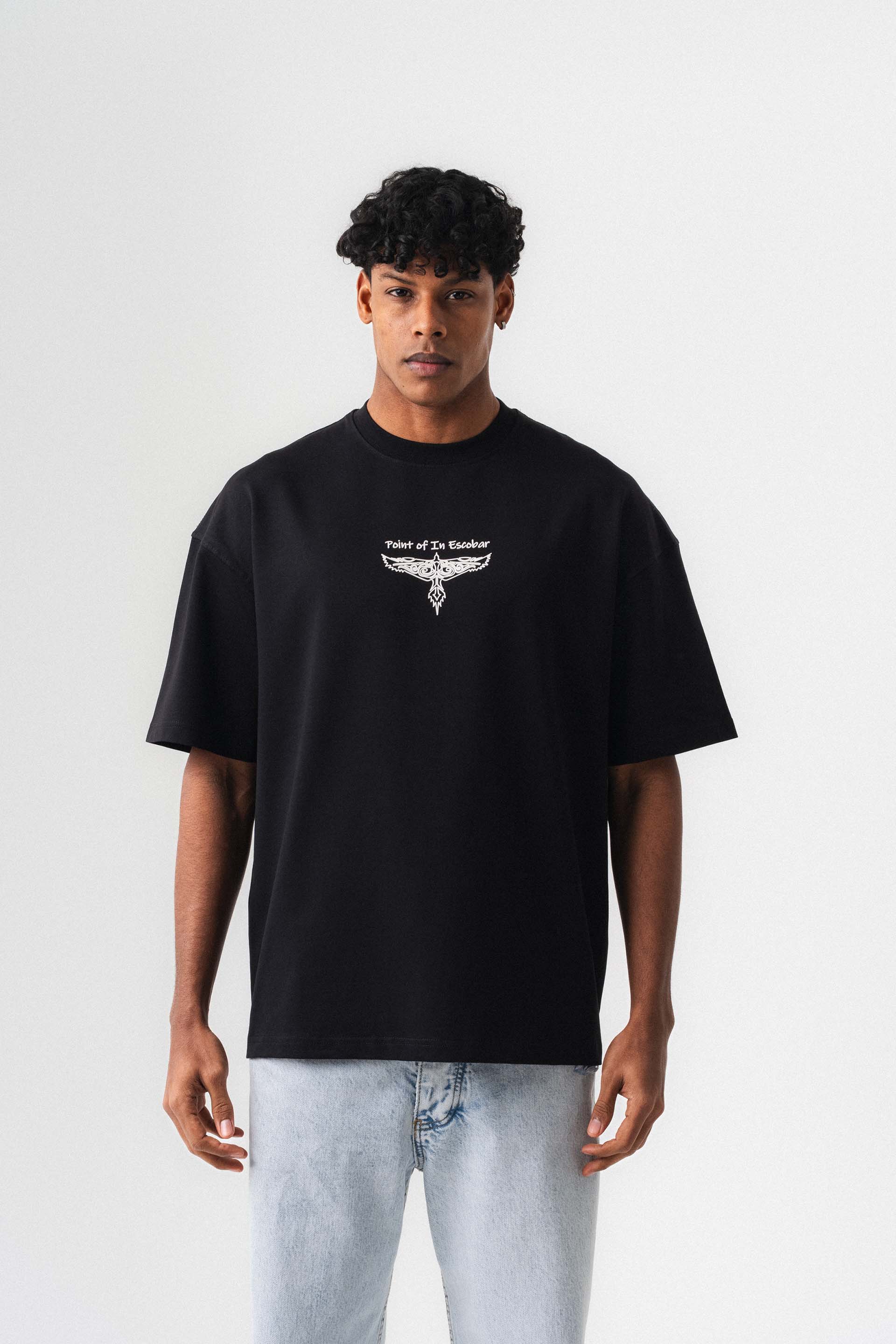 Point Of In Escobar Siyah Oversize Baskılı T-Shirt