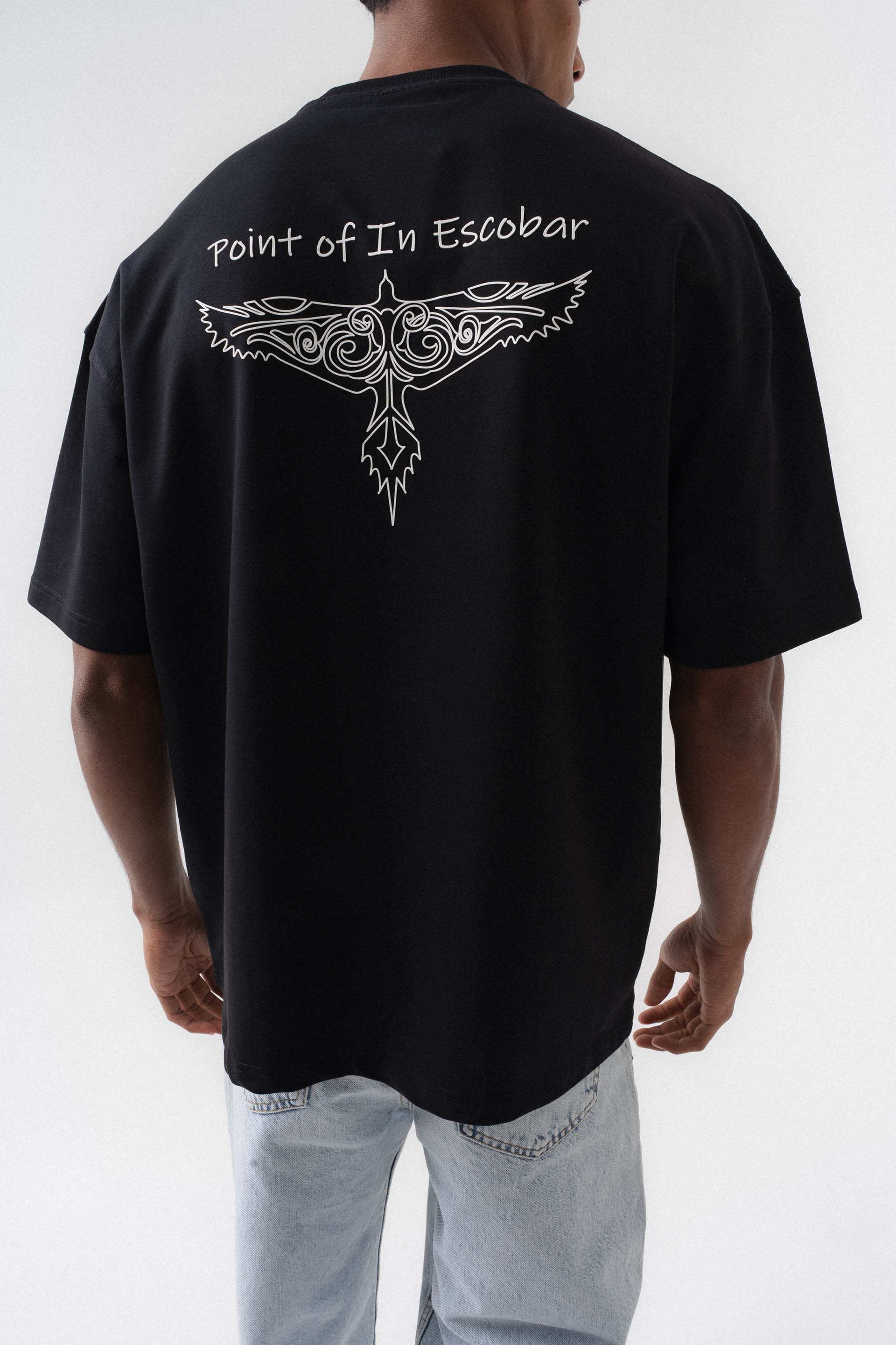 Point Of In Escobar Siyah Oversize Baskılı T-Shirt