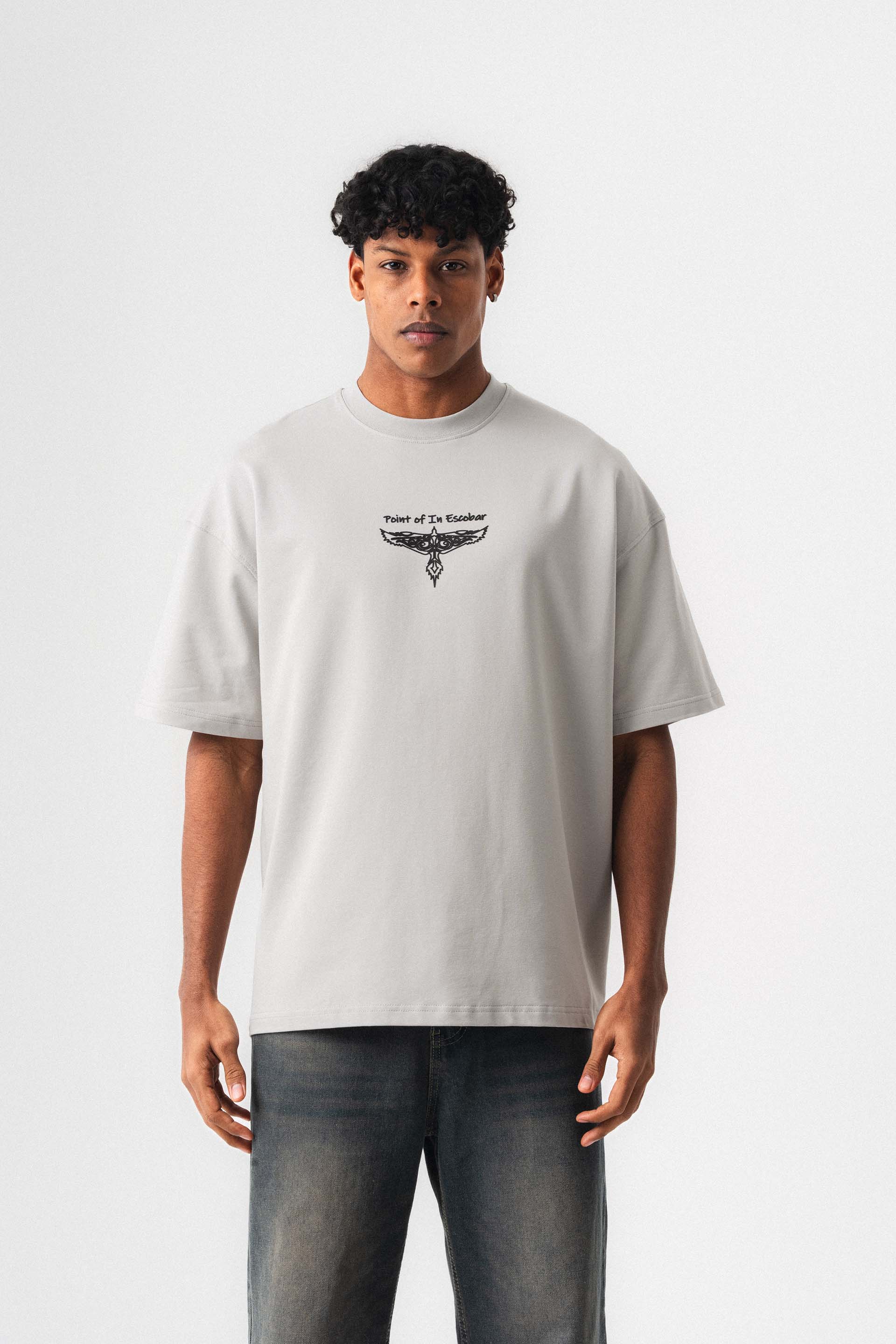 Point Of In Escobar Gri Oversize Baskılı T-Shirt