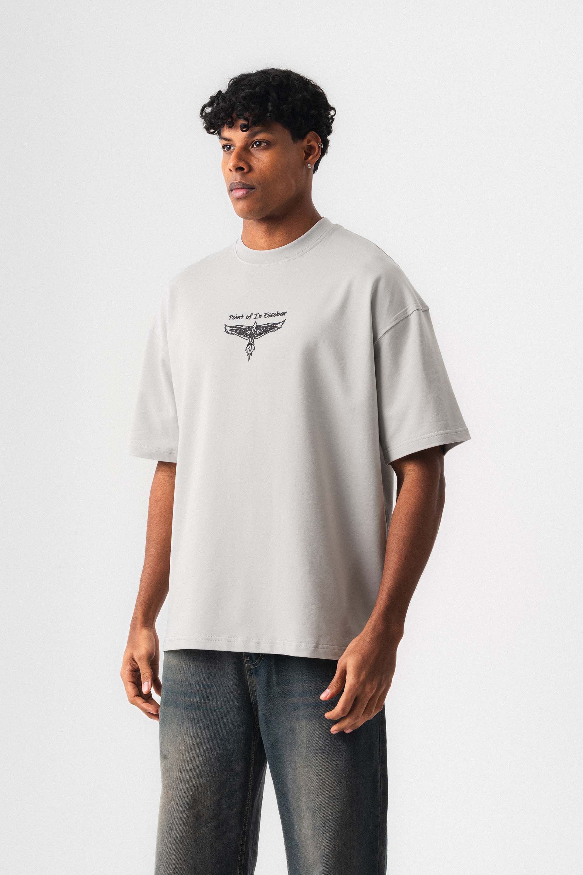 Point Of In Escobar Gri Oversize Baskılı T-Shirt