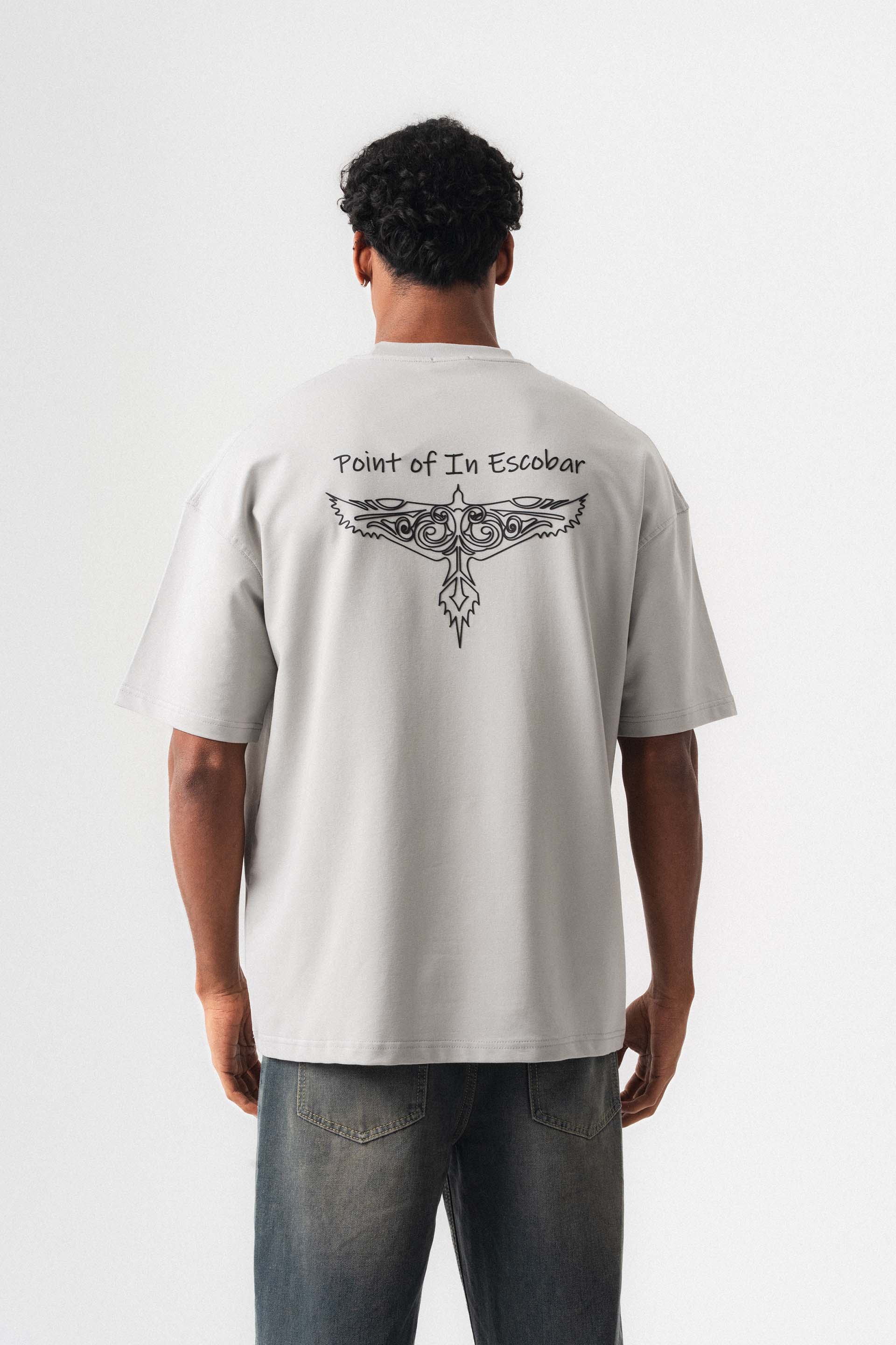 Point Of In Escobar Gri Oversize Baskılı T-Shirt