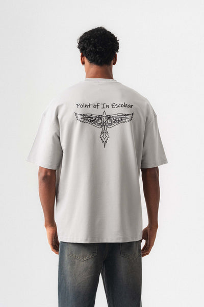 Point Of In Escobar Gri Oversize Baskılı T-Shirt