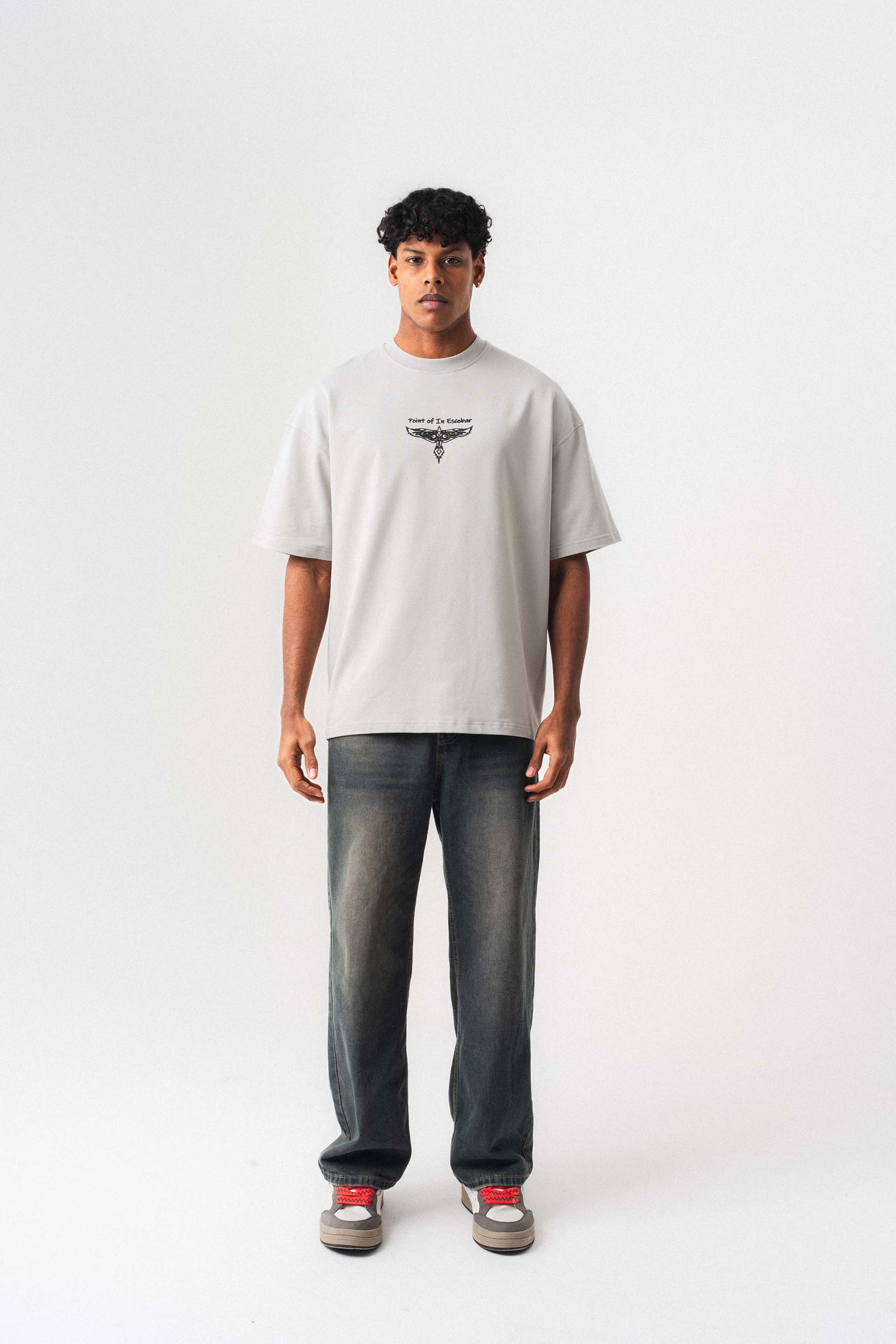 Point Of In Escobar Gri Oversize Baskılı T-Shirt