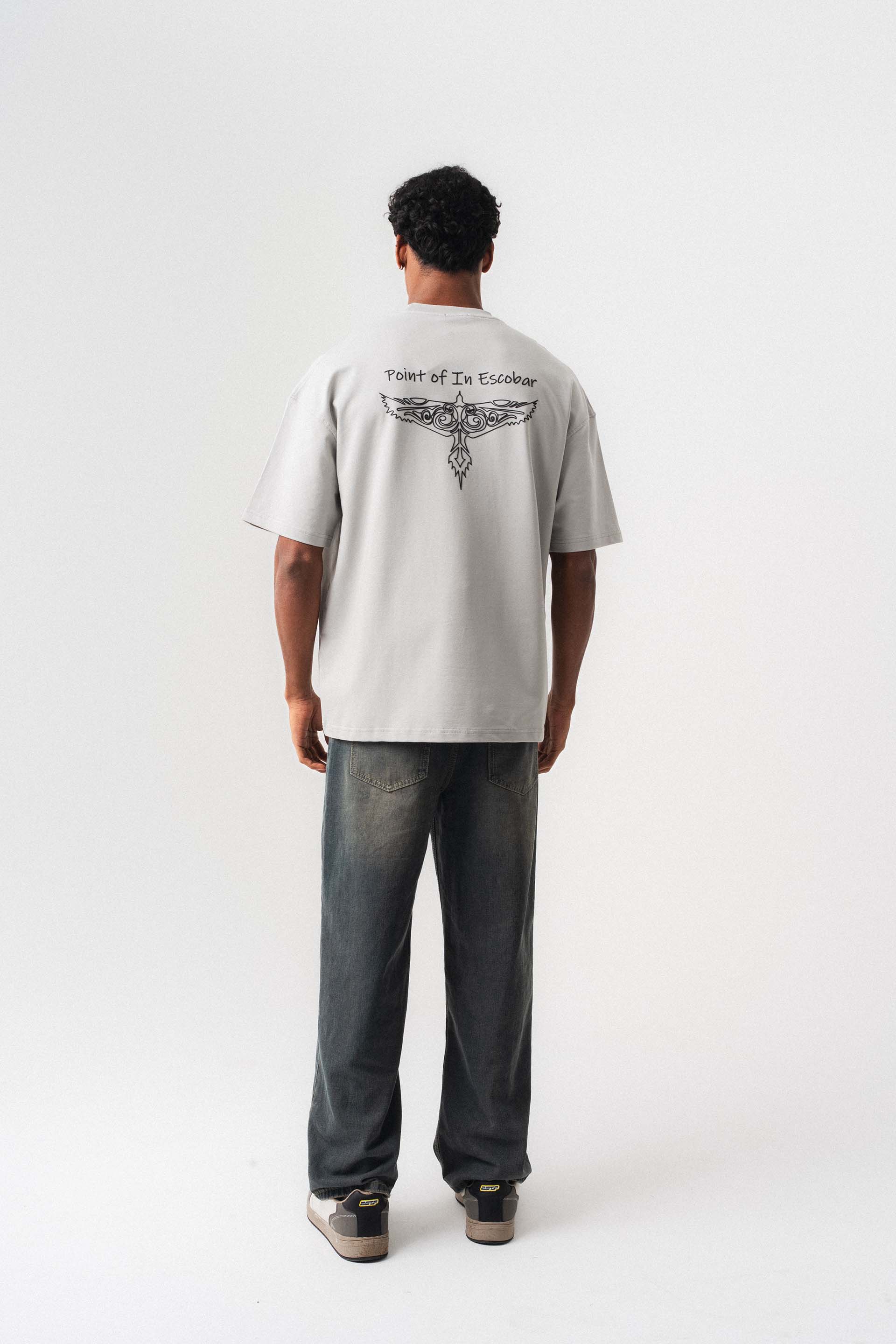 Point Of In Escobar Gri Oversize Baskılı T-Shirt