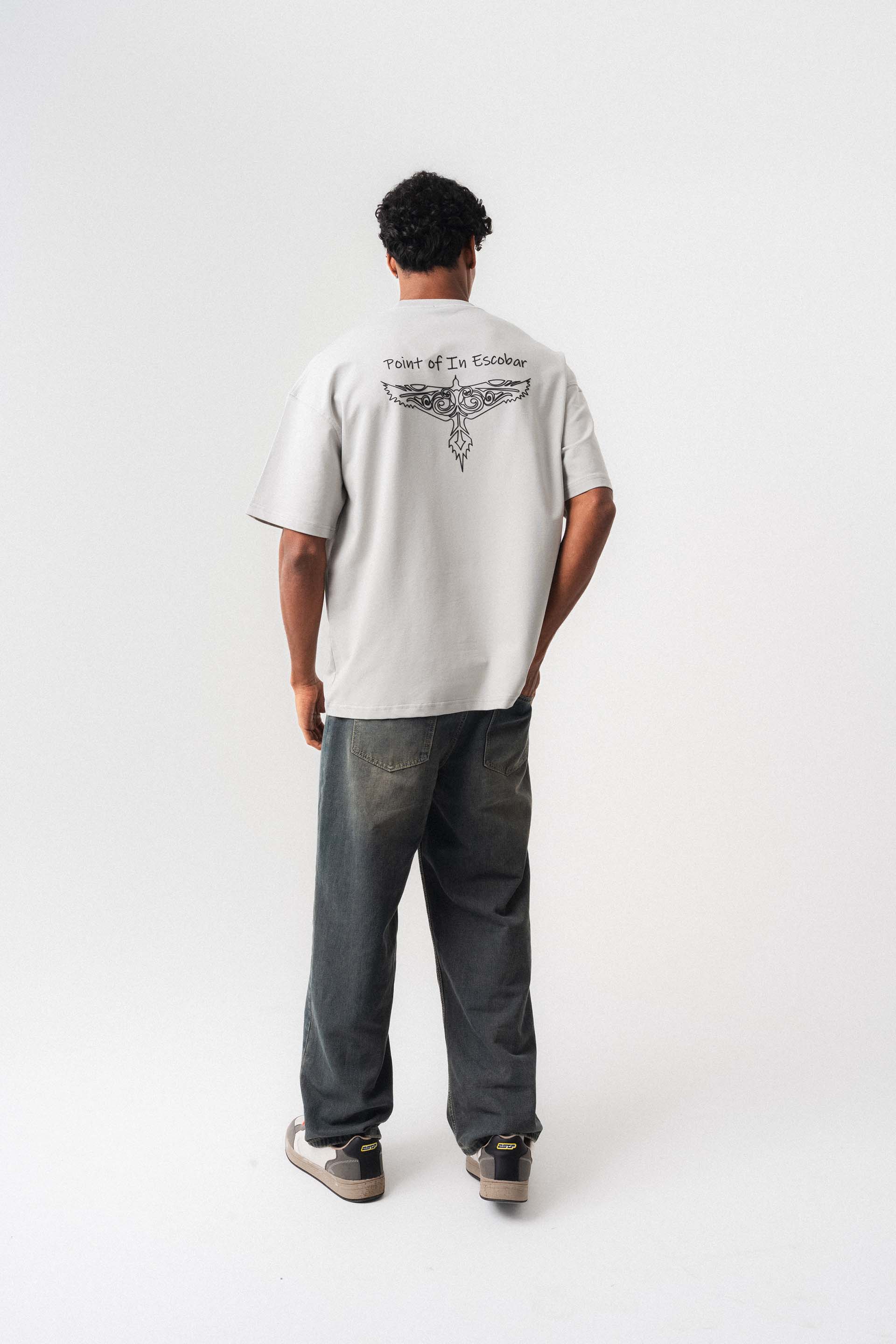 Point Of In Escobar Gri Oversize Baskılı T-Shirt
