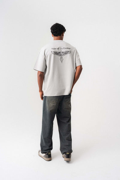 Point Of In Escobar Gri Oversize Baskılı T-Shirt
