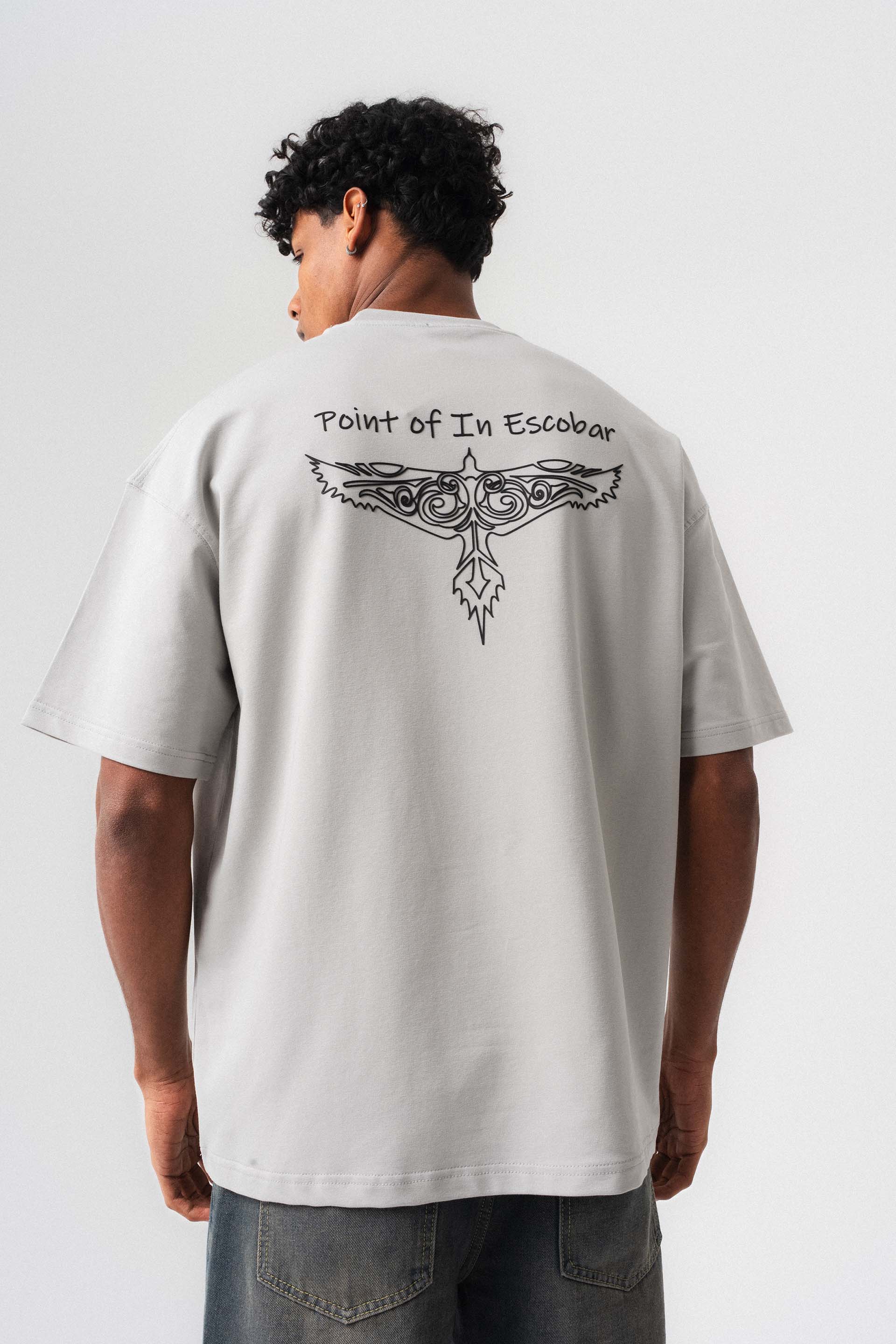 Point Of In Escobar Gri Oversize Baskılı T-Shirt