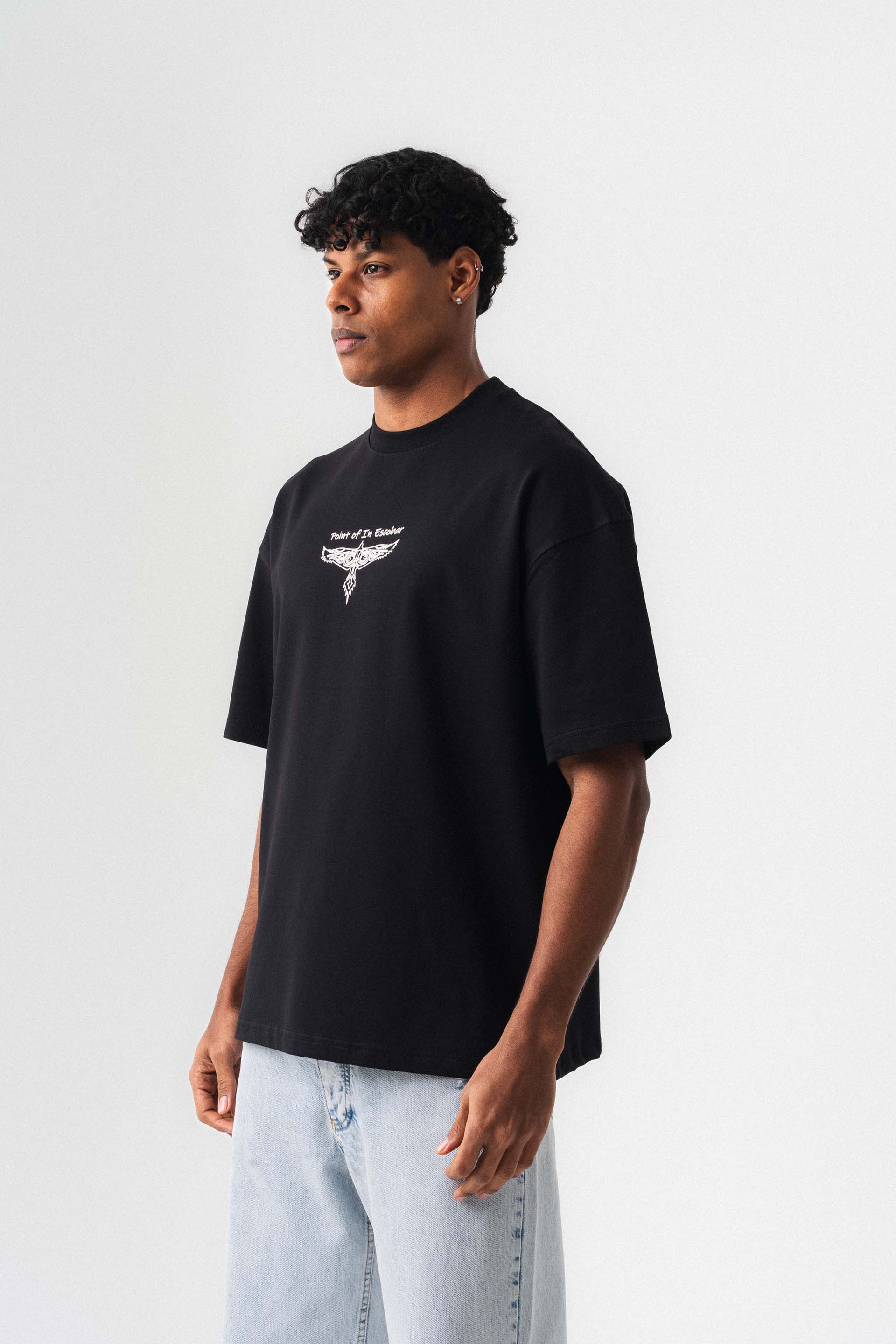 Point Of In Escobar Siyah Oversize Baskılı T-Shirt