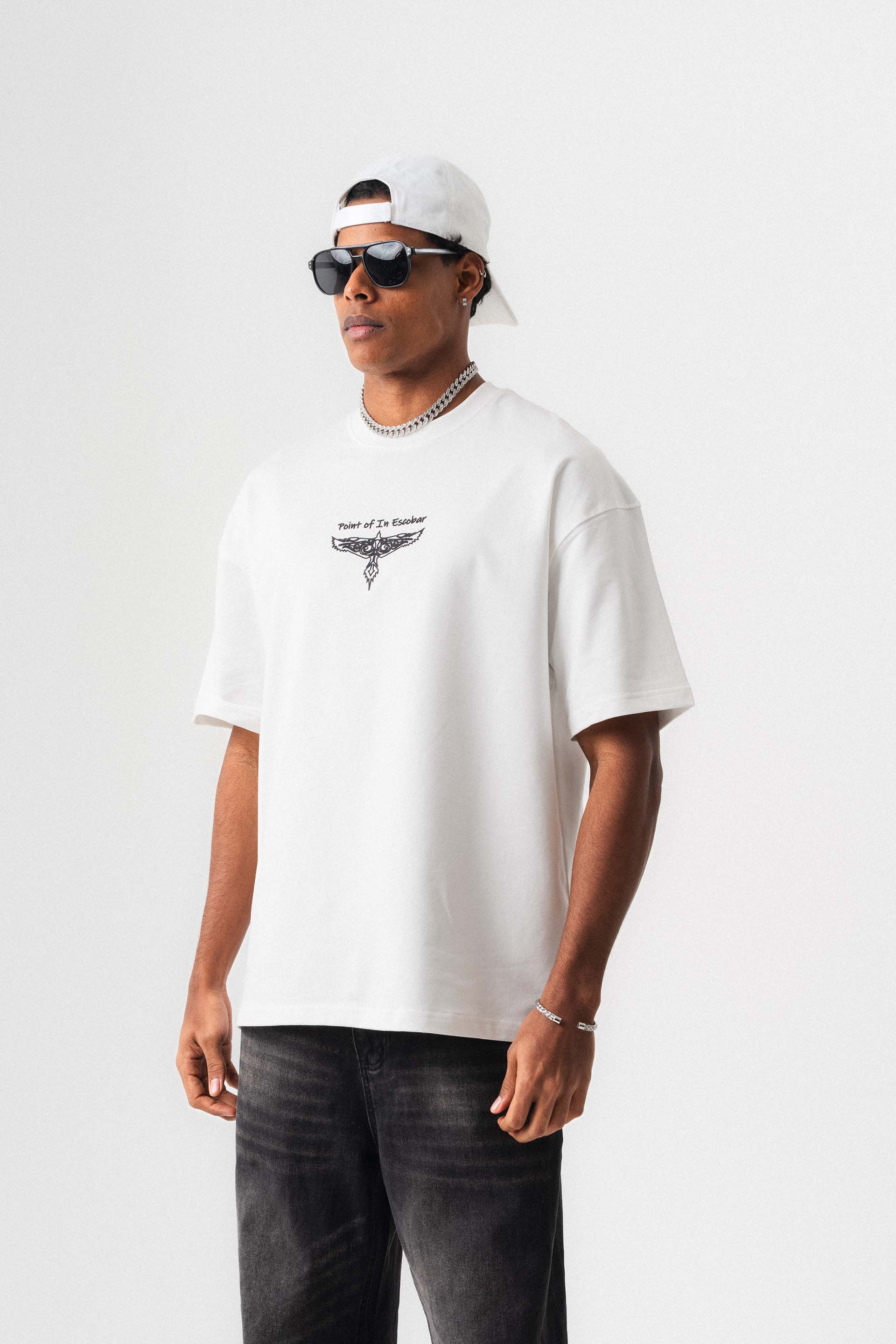 Point Of In Escobar Beyaz Oversize Baskılı T-Shirt