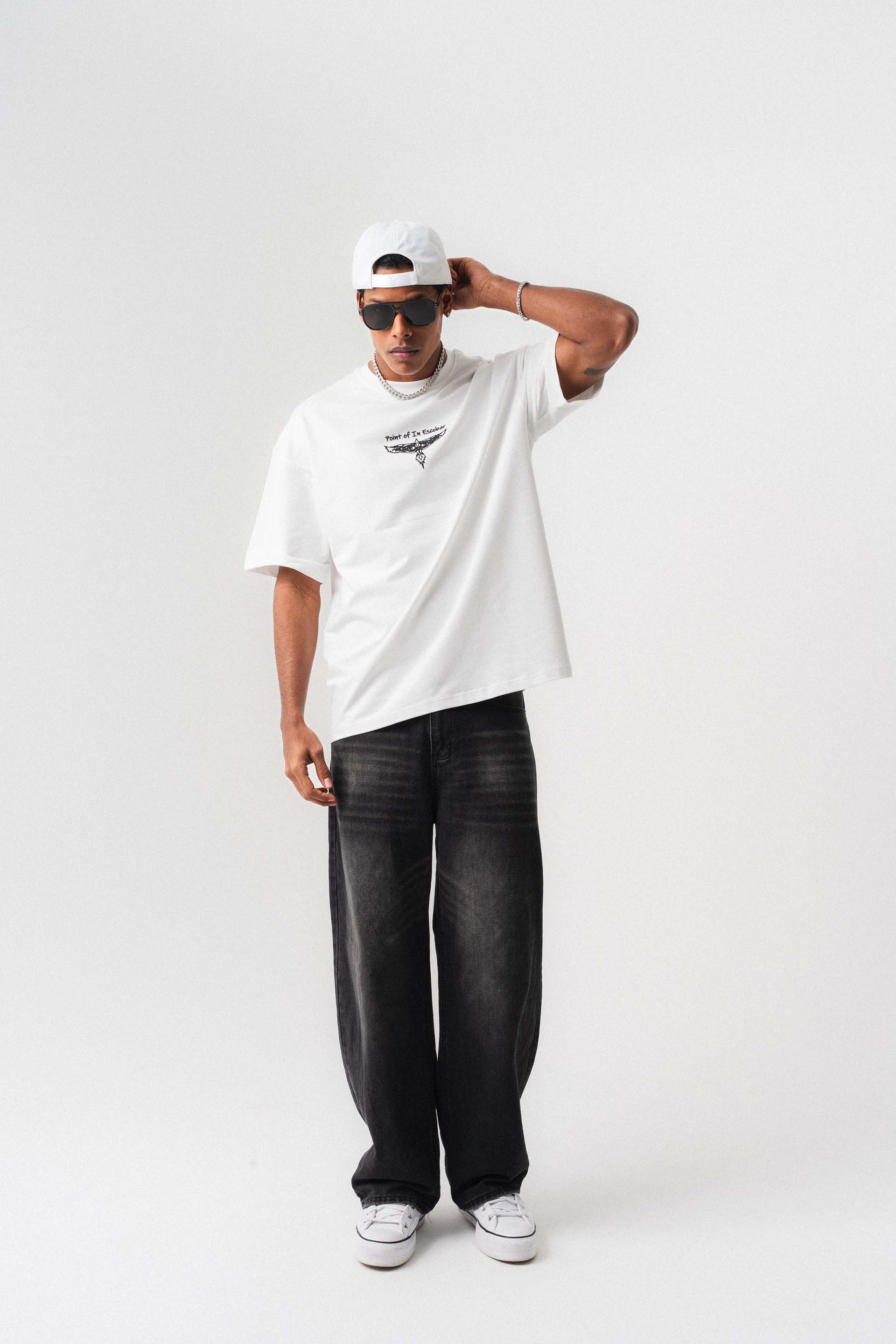 Point Of In Escobar Beyaz Oversize Baskılı T-Shirt