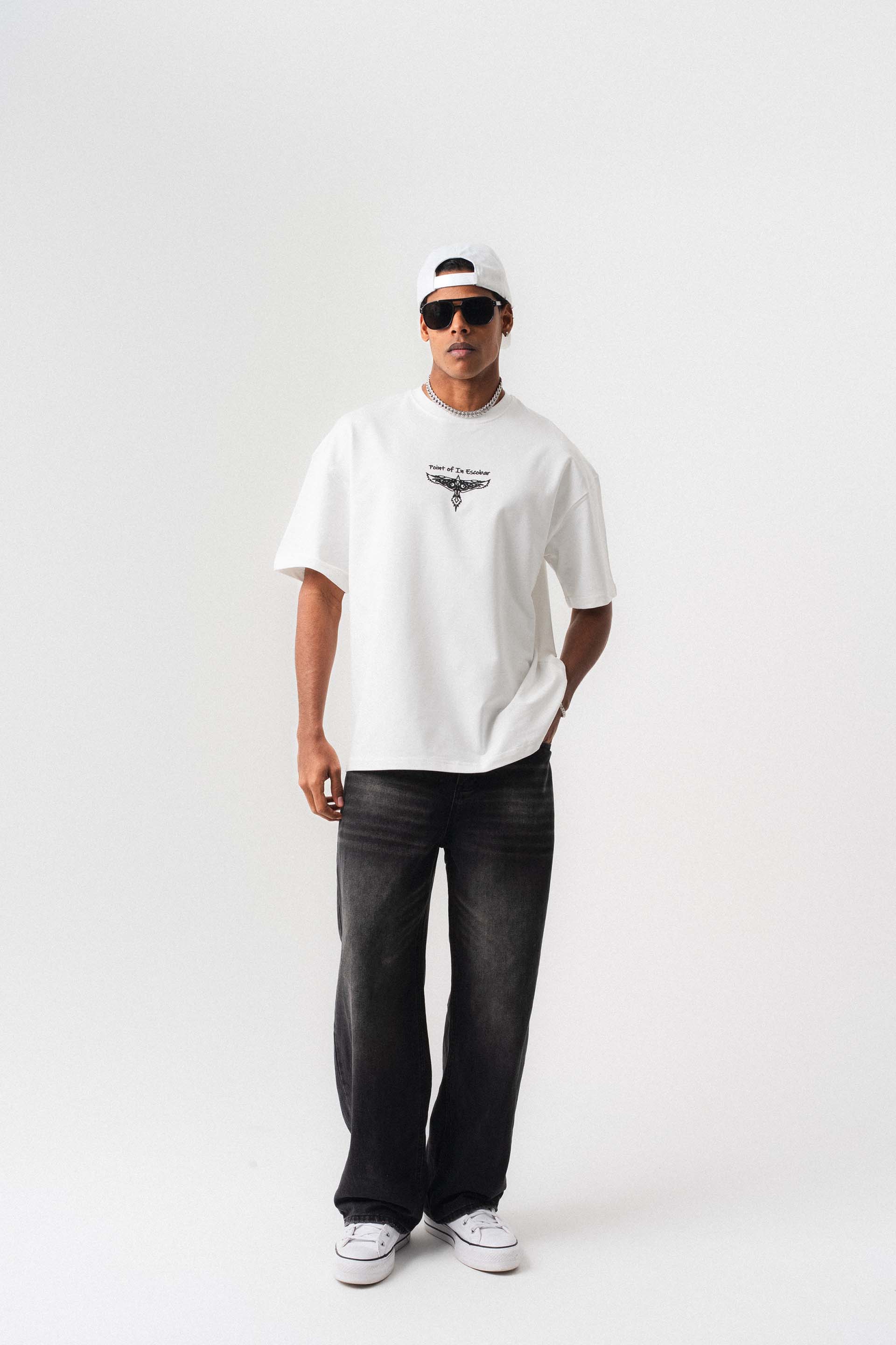 Point Of In Escobar Beyaz Oversize Baskılı T-Shirt
