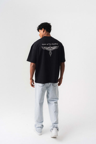 Point Of In Escobar Siyah Oversize Baskılı T-Shirt