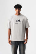 Press Start The Game Baskılı Oversize T-Shirt Gri