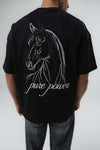 Pure Power At Baskılı Siyah Oversize Baskılı T-Shirt