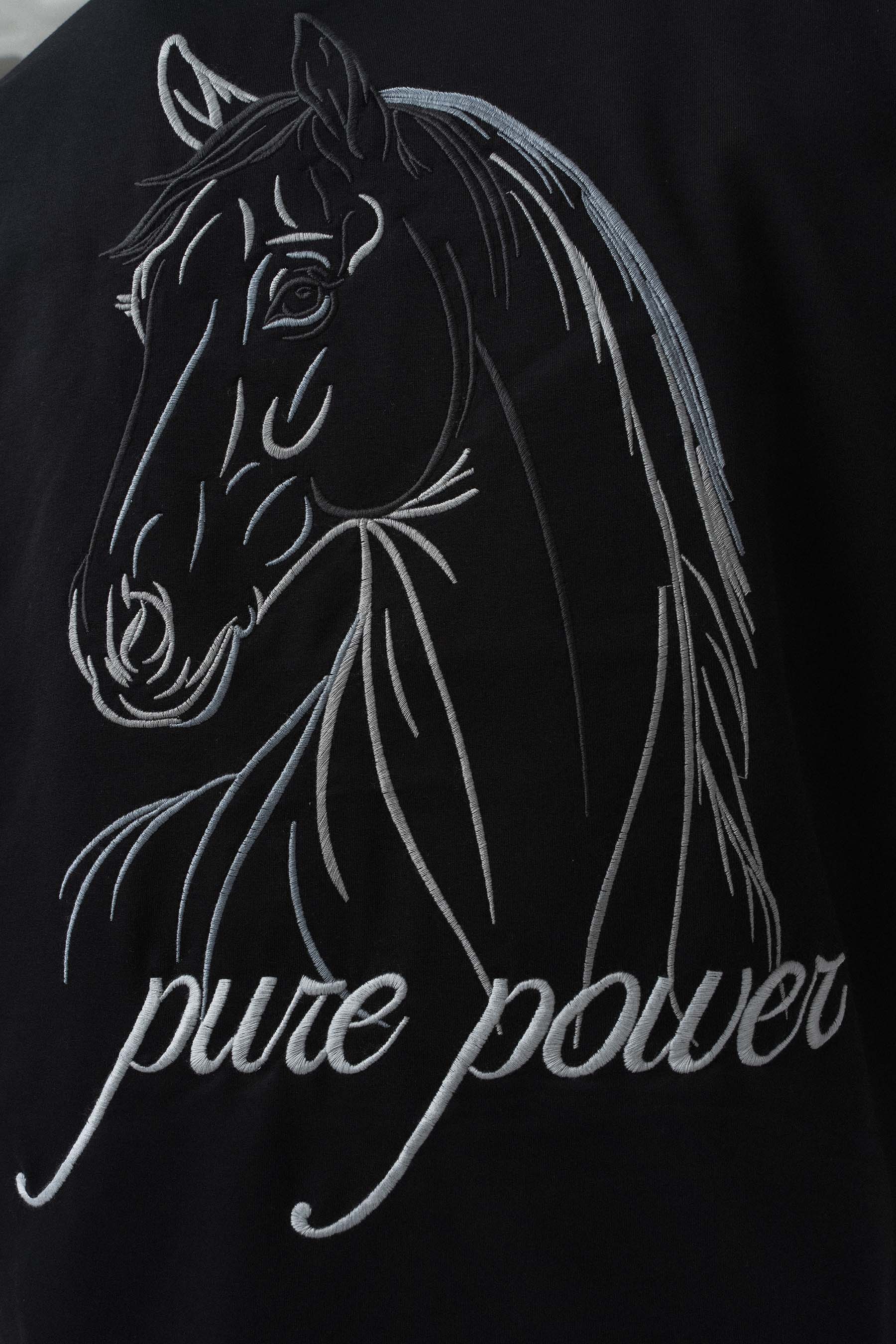 Pure Power At Baskılı Siyah Oversize Baskılı T-Shirt