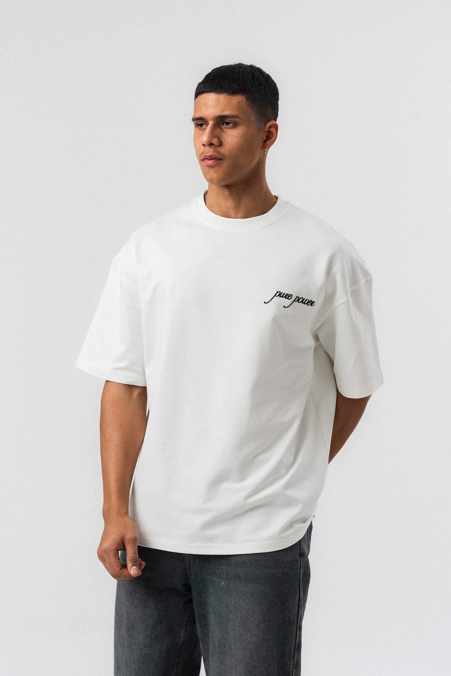 Pure Power At Baskılı Beyaz Oversize Baskılı T-Shirt