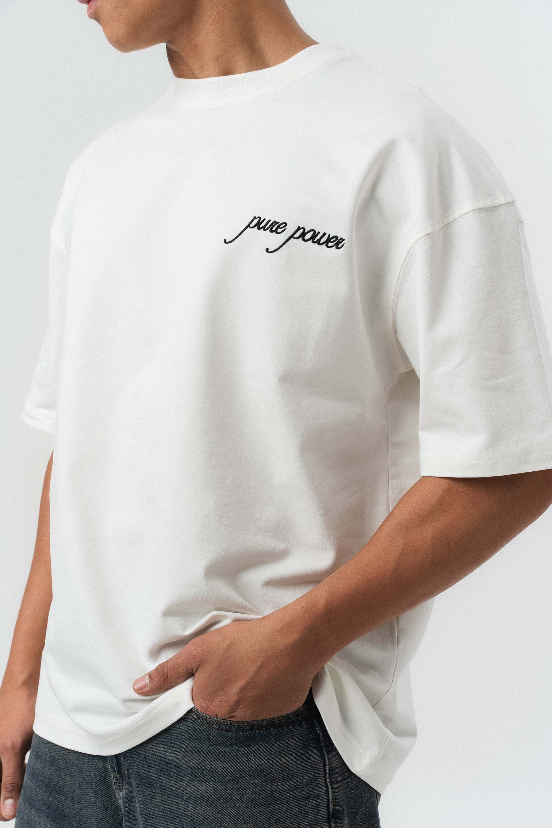Pure Power At Baskılı Beyaz Oversize Baskılı T-Shirt