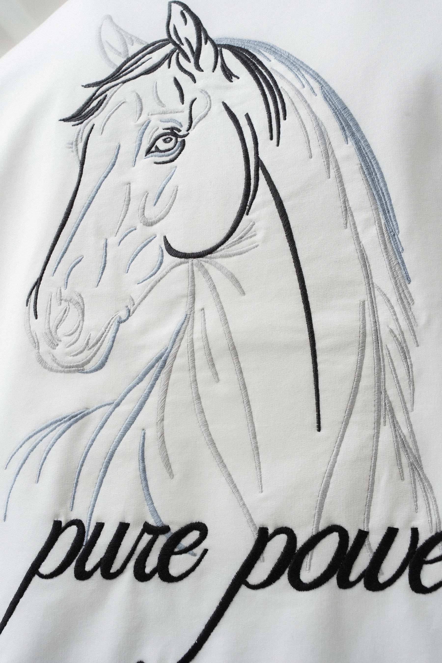 Pure Power At Baskılı Beyaz Oversize Baskılı T-Shirt