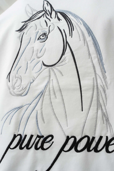 Pure Power At Baskılı Beyaz Oversize Baskılı T-Shirt