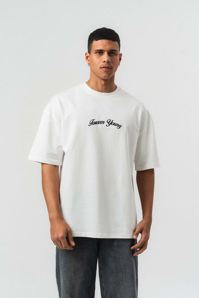 Forever Young Baskılı Beyaz Oversize Baskılı T-Shirt