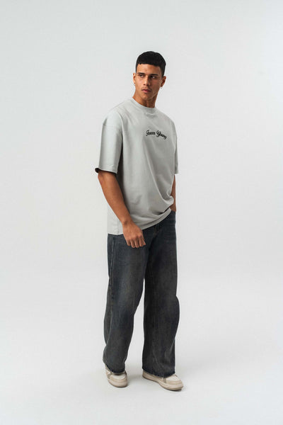 Forever Young Baskılı Gri Oversize Baskılı T-Shirt