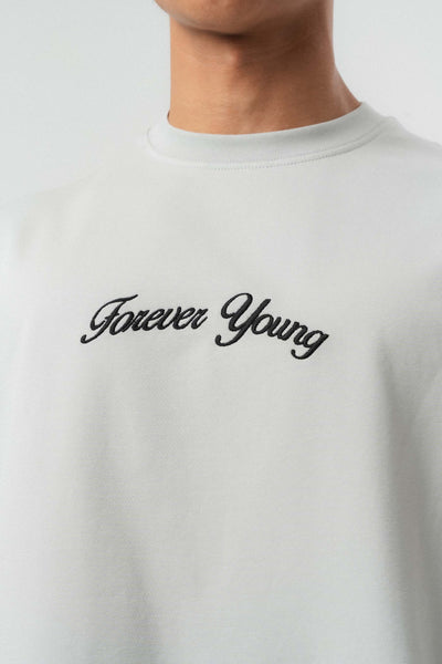 Forever Young Baskılı Gri Oversize Baskılı T-Shirt