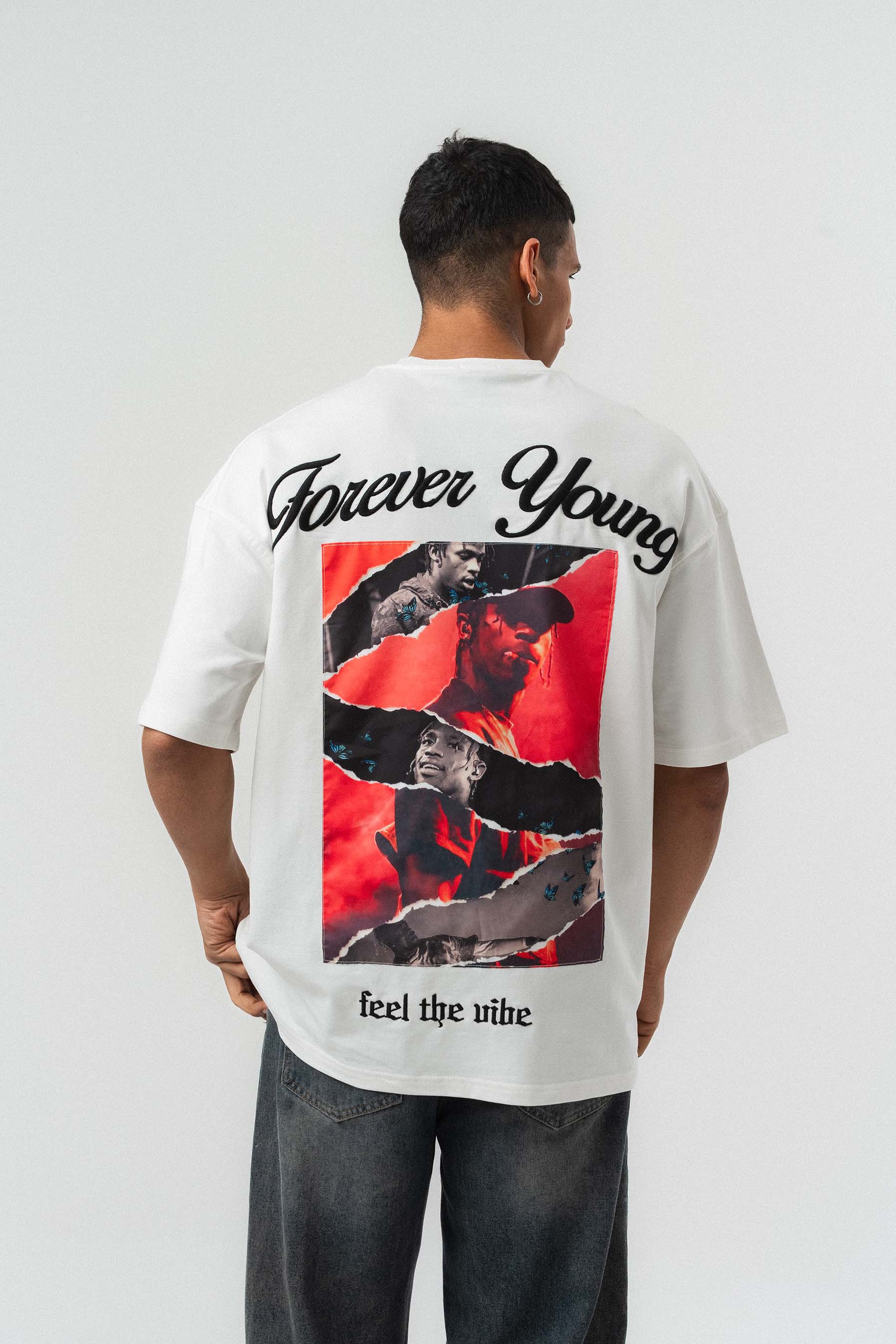 Forever Young Baskılı Beyaz Oversize Baskılı T-Shirt