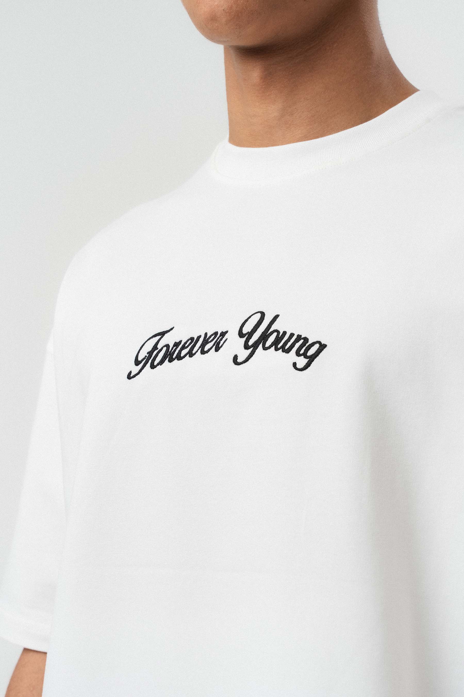 Forever Young Baskılı Beyaz Oversize Baskılı T-Shirt