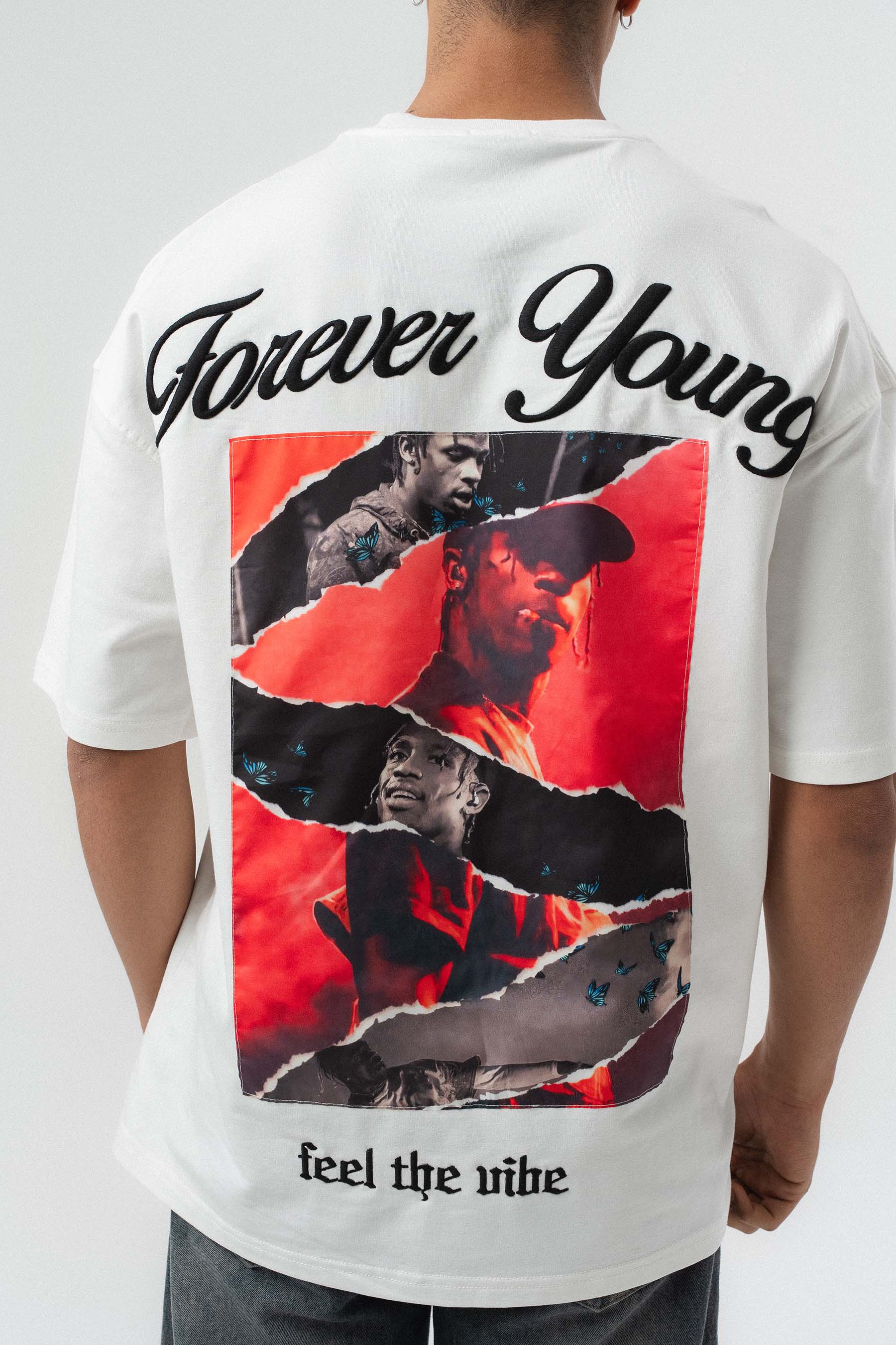 Forever Young Baskılı Beyaz Oversize Baskılı T-Shirt