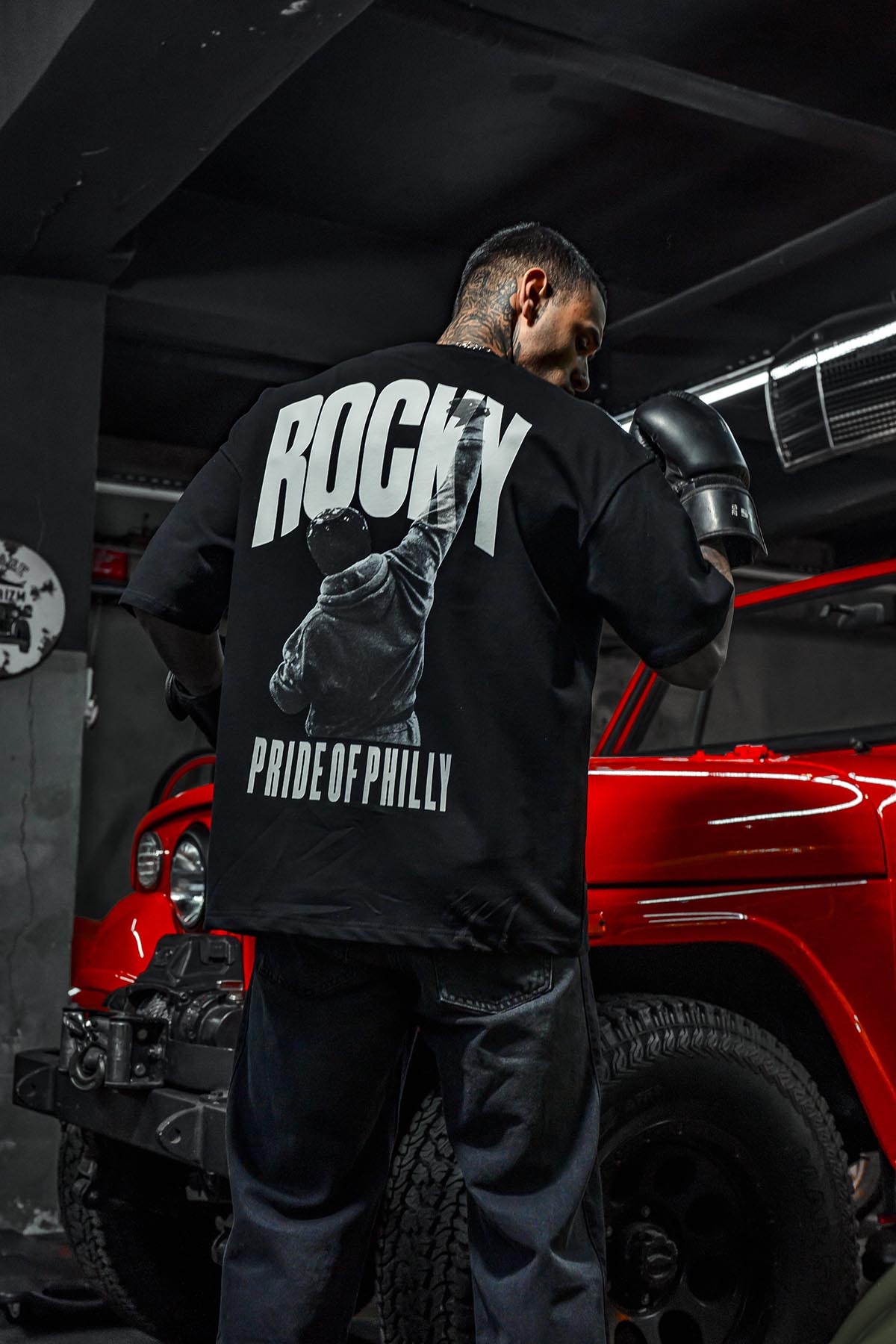 Robert Rocky Balboa Baskılı Oversize Siyah T-Shirt